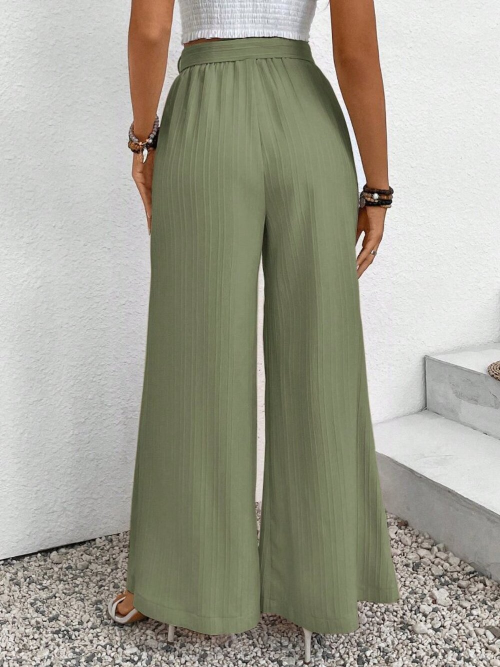 Mint Green Casual Women Twist Knotted Loose Pants - Picture 2 of 6